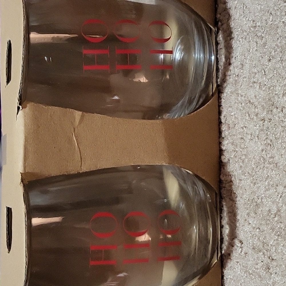 Ho Ho Ho stemless wine glasses